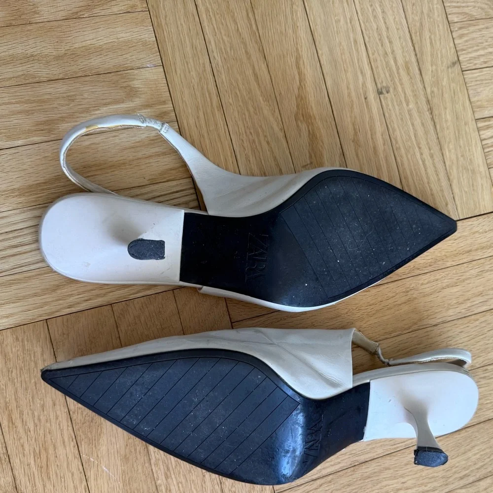 Zara White Pointed Slingback Heels - Picture 2 of 2